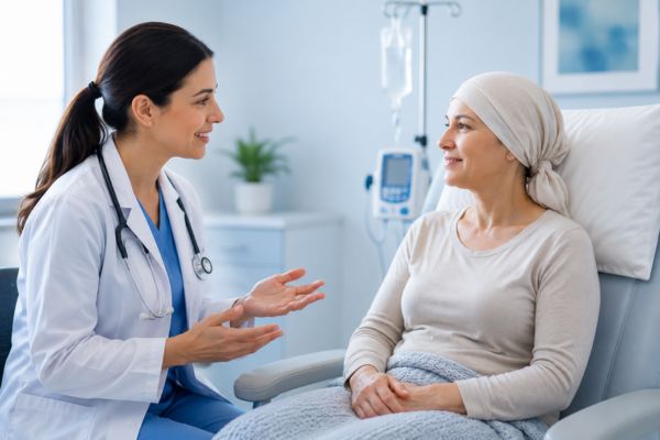 doctora explicando tratamiento de quimioterapia a paciente en Monterrey